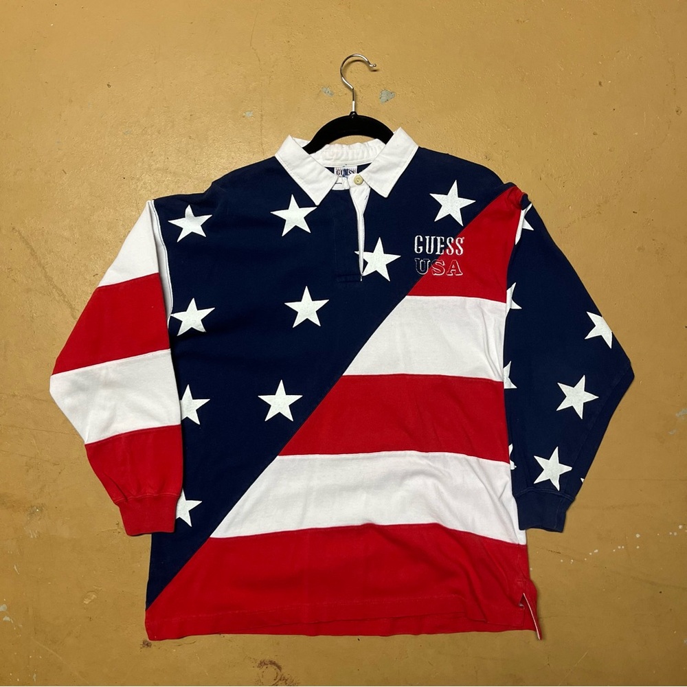 Vintage Guess Georges Marciano USA Flag Rugby Rare Size Medium